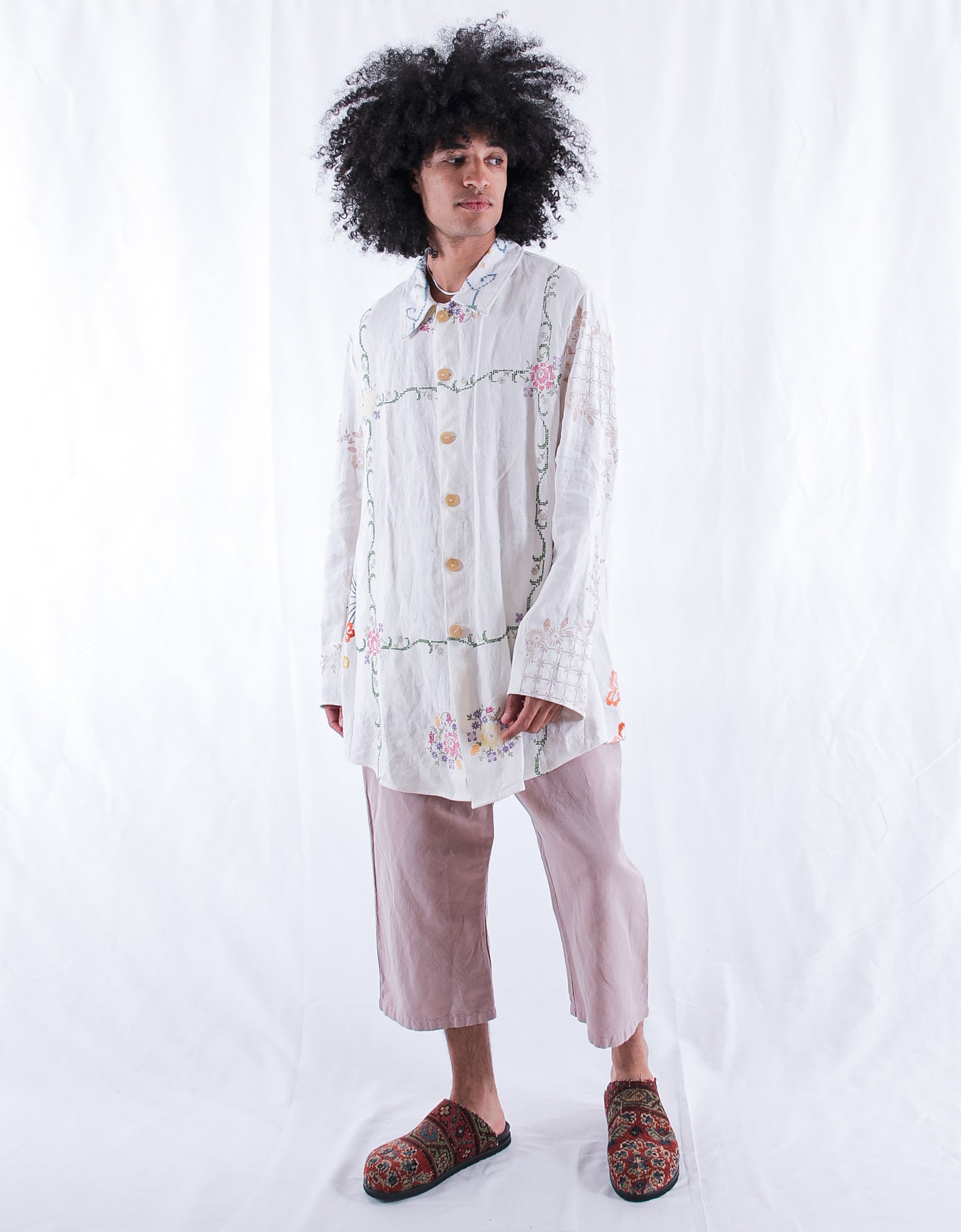 1920s Embroidered Linen Orhan Shirt Jacket